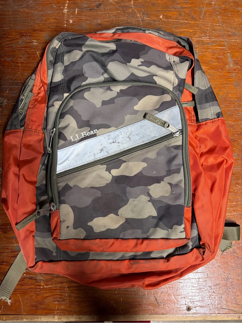 L.L. Bean Camo & Rust Orange Backpack
